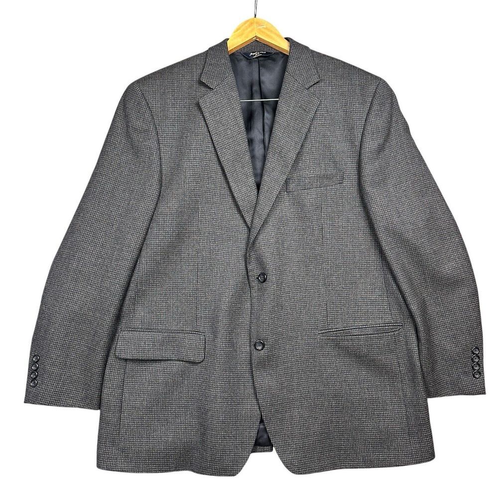 Joseph Feiss Gold 100% Lambswool Sport Coat Blazer Men 44R Gray Houndstooth